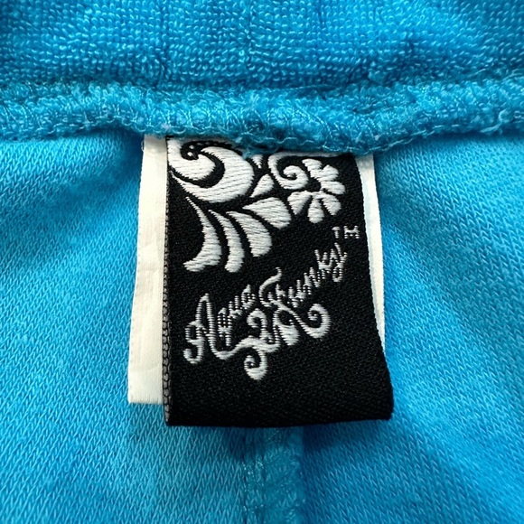 Aqua funky bright blue Terry cropped pants SZ M beach lounge - Picture 5 of 6